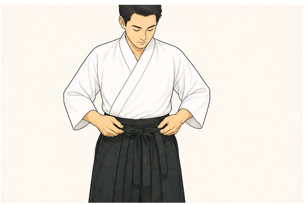 Tie hakama trousers at waist