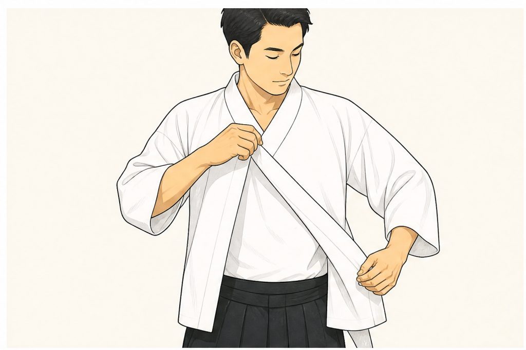Put on wrap-front top with left panel over right