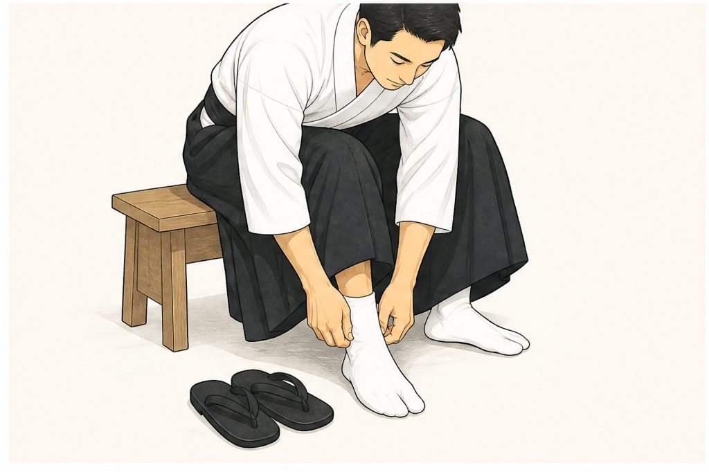 Put on tabi socks and flat sandals