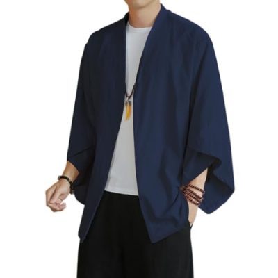 Navy Linen Haori Jacket
