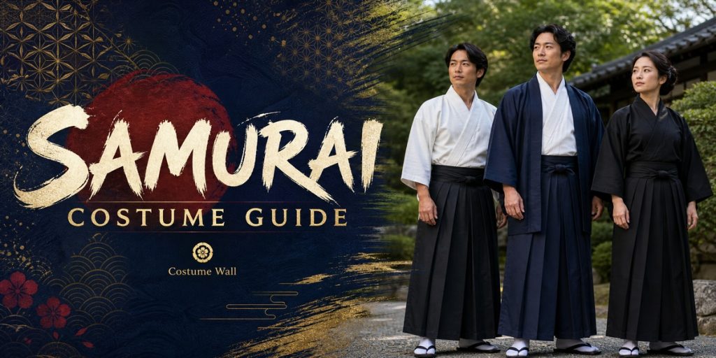 Black Kendo Hakama, Navy Indigo Kendo Hakama, White Martial Arts Uniform and Black Martial Arts Uniform beside Samurai
