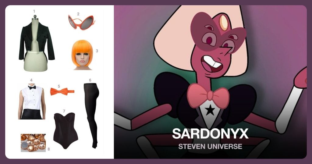 Alien Extraterrestrial Sunglasses, Bowtie, Gothic Punk Tuxedo Jacket and Molded Cup Dot Bodysuit beside Sardonyx