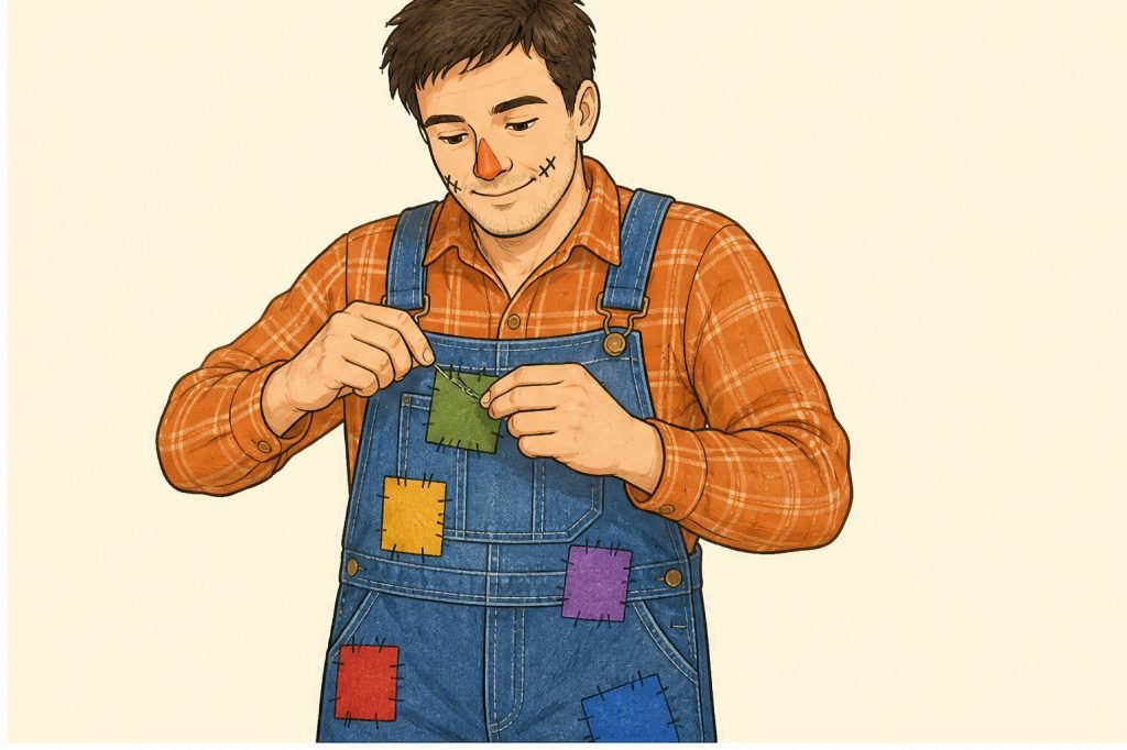 Attach colorful fabric patches