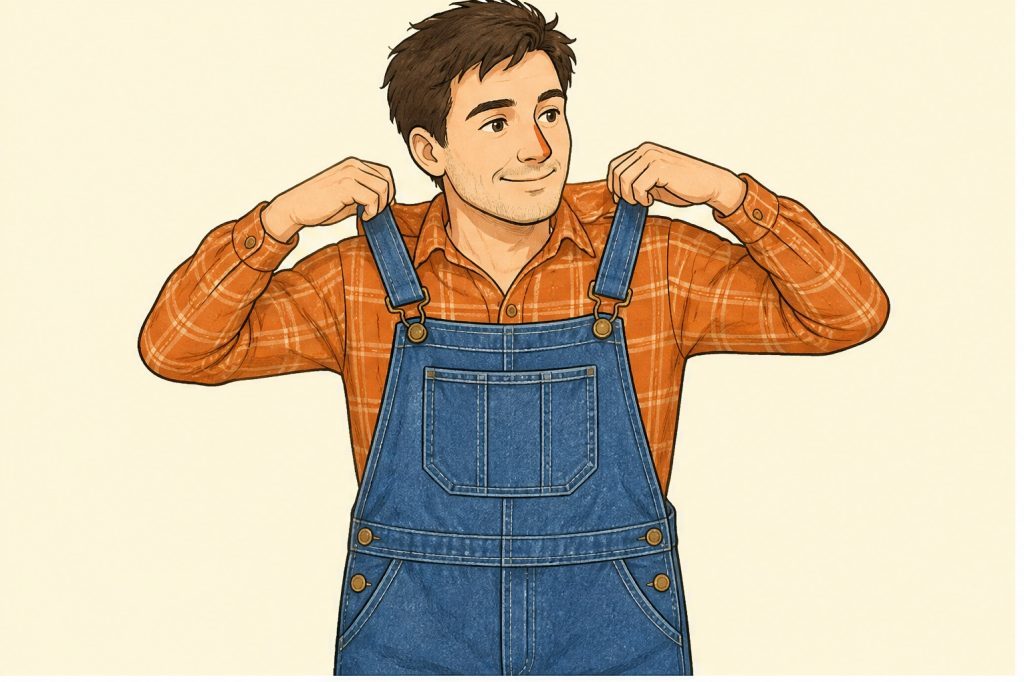 Put on a plaid shirt and denim overalls