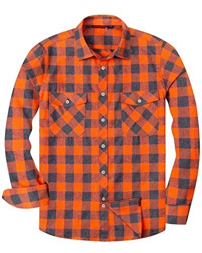 Orange Grey Plaid Flannel
