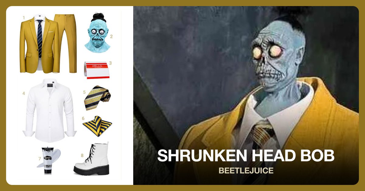Shrunken Head Bob costume guide with clothing and accessories