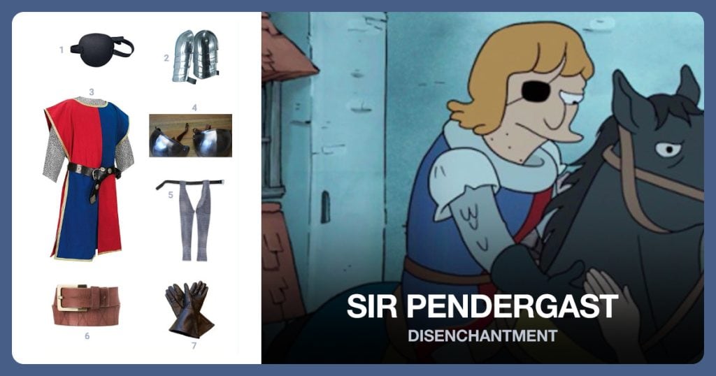 Eye Patch, Steel Pauldrons, Knight Tunic and Steel Leg Armor beside Sir Pendergast