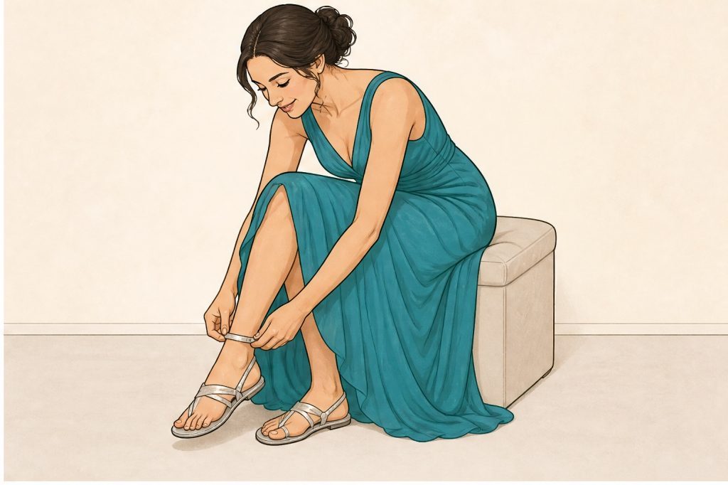 Put on flat sandals