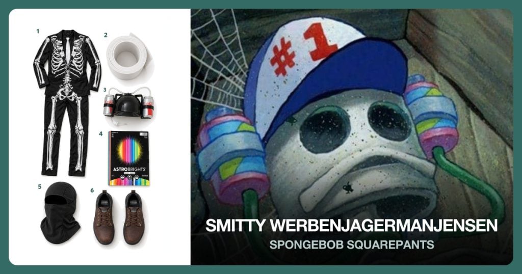 Skeleton Full Suit, White Eva Foam, Soda Guzzler Helmet and Assorted Colored Paper beside Smitty Werbenjagermanjensen