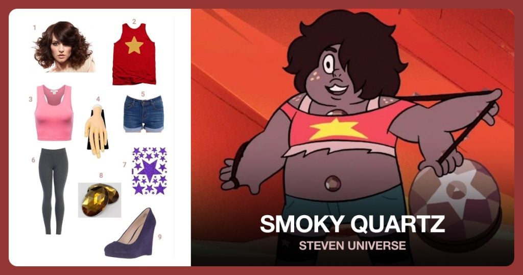Brown Wig, Steven Universe Star Tank Top, Pink Sleeveless Tank Top and Flexible Mannequin Hand beside Smoky Quartz