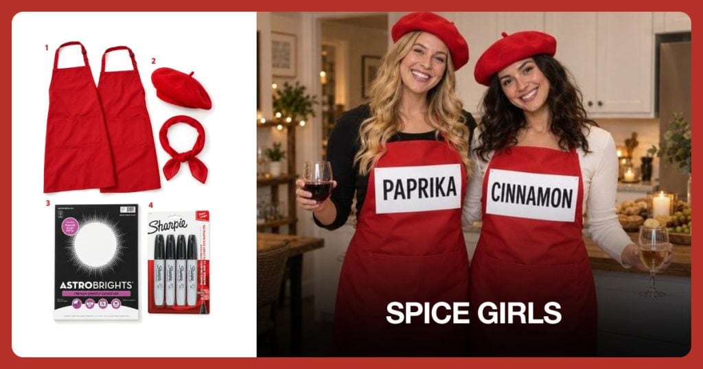 Red Aprons, Red Beret And Scarf Set, White Cardstock and Black Chisel Markers beside Spice Girls