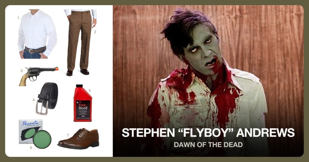 White Shirt, Brown Pants, Toy Revolver and Black Belt beside Stephen “Flyboy” Andrews