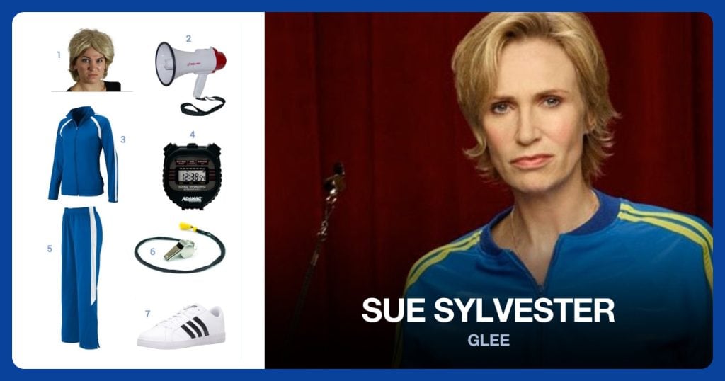 Sue Sylvester Wig, Professional Megaphone/Bullhorn and Women’s Poly/Spandex Jacket beside Sue Sylvester