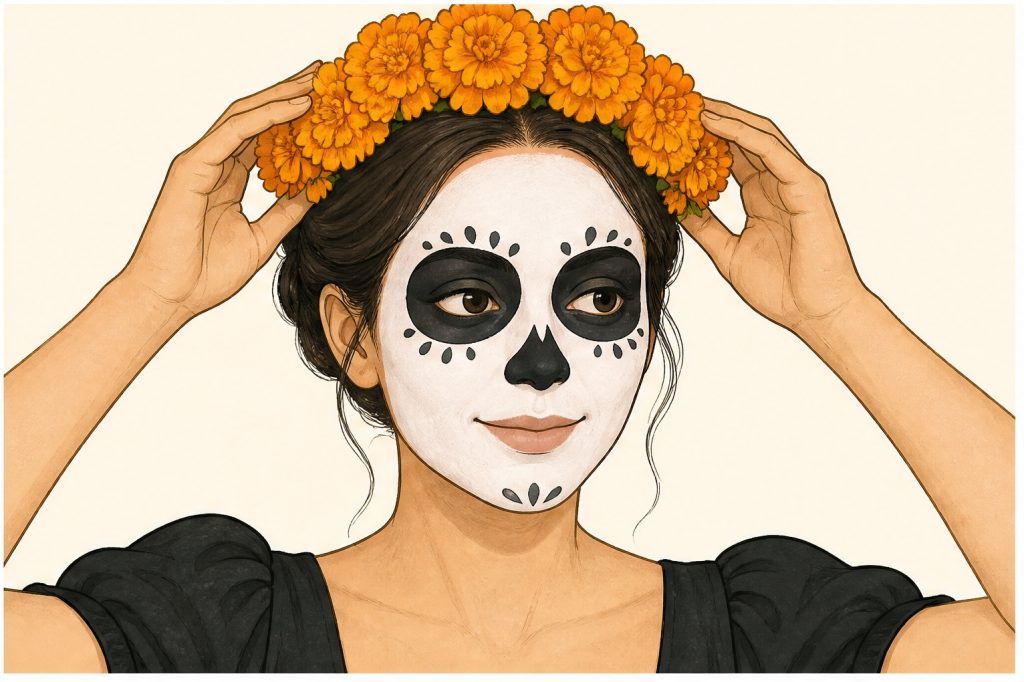 Place marigold flower crown
