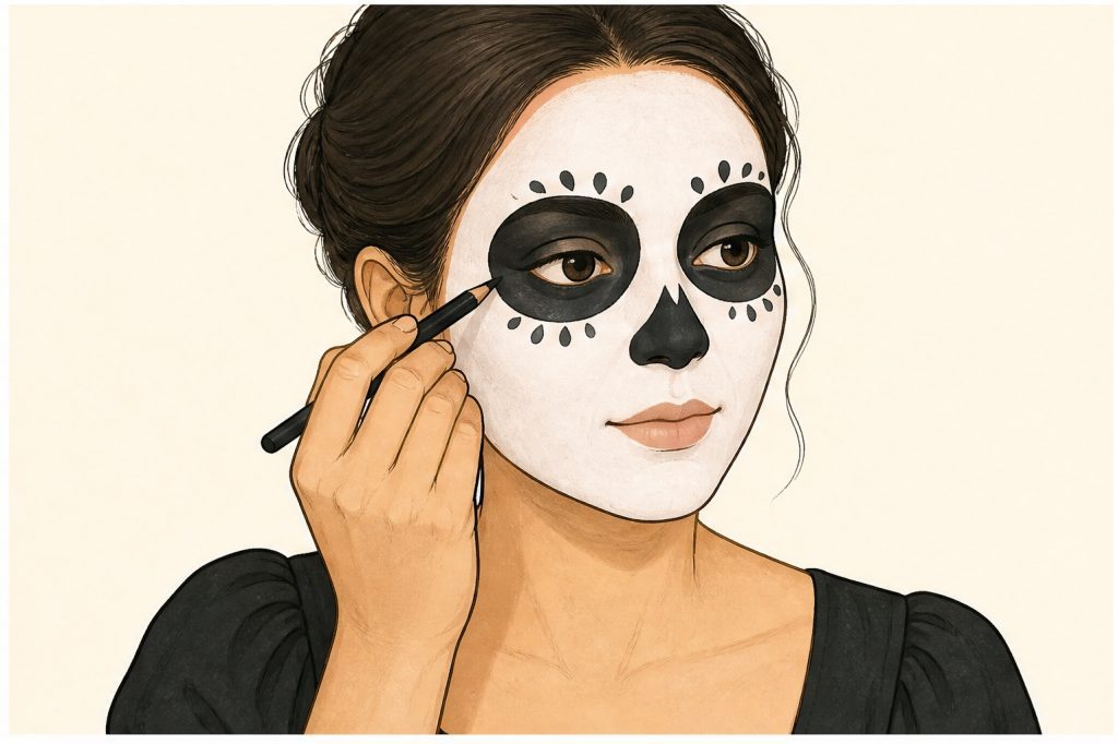 Add simple black eye and nose shapes with cosmetic pencil