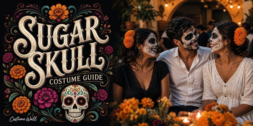 Black Pleated Midi Dress, White Ruffle Midi Dress and Black Button-Down Dress Shirt beside Sugar Skull