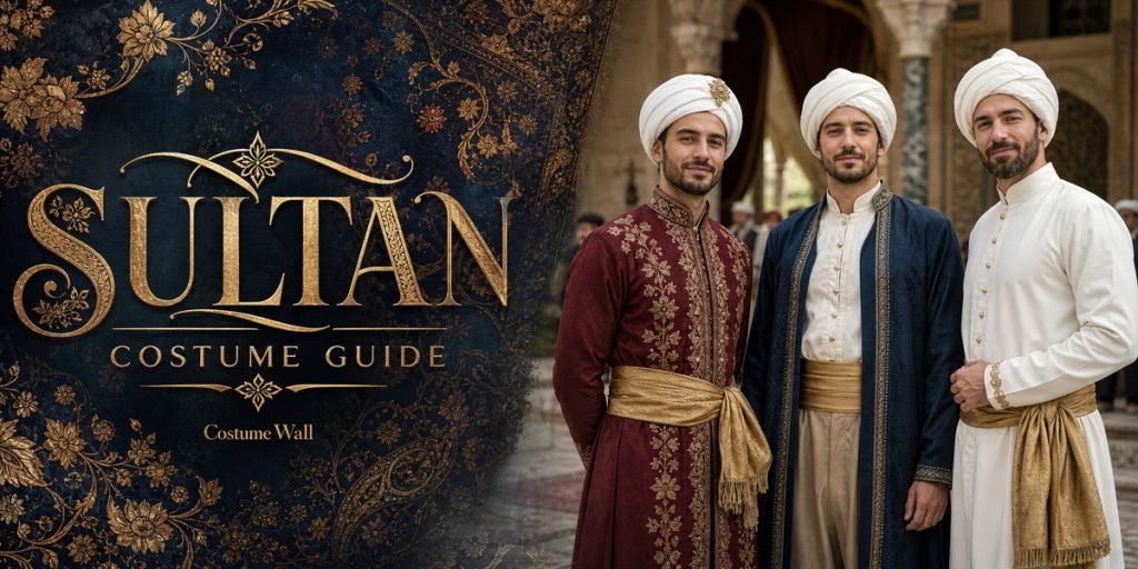 Burgundy Embroidered Tunic Robe, Navy Embroidered Kaftan Robe and White Long Kaftan Tunic beside Sultan