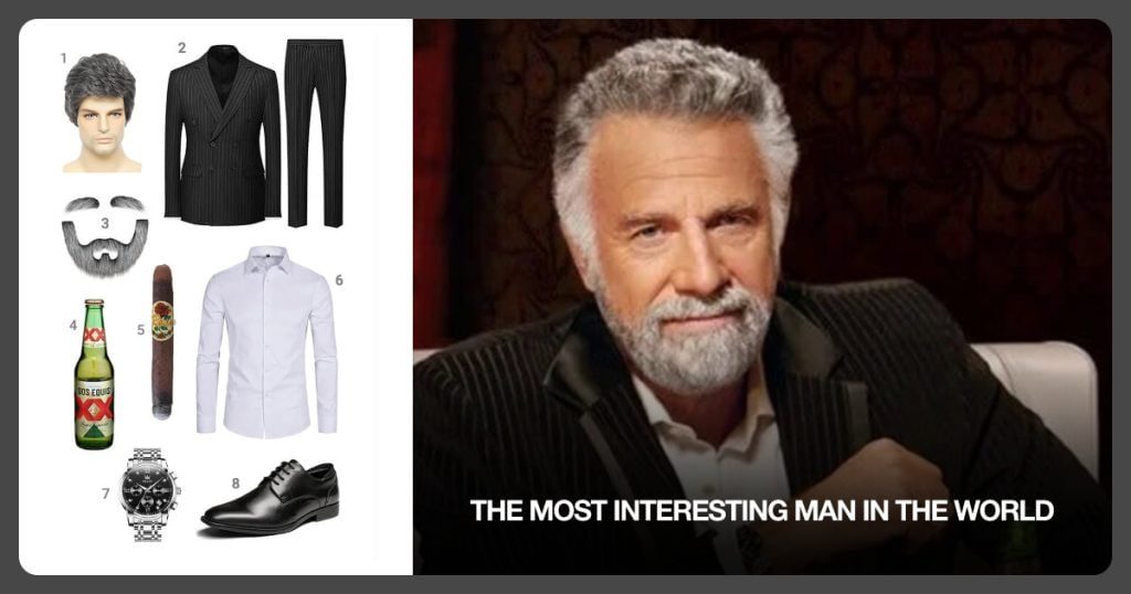 Men’s Gray Wig, Men’s Suits 2 Piece, Men’s Luxury Watch and Men’s White Long Sleeve beside The Most Interesting Man in the World