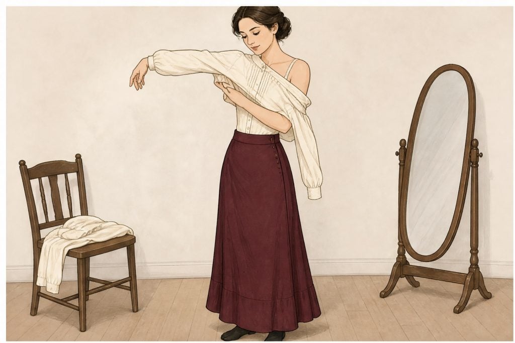 Put on blouse and long skirt