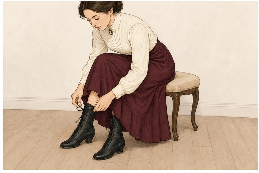 Lace ankle boots and settle skirt hem