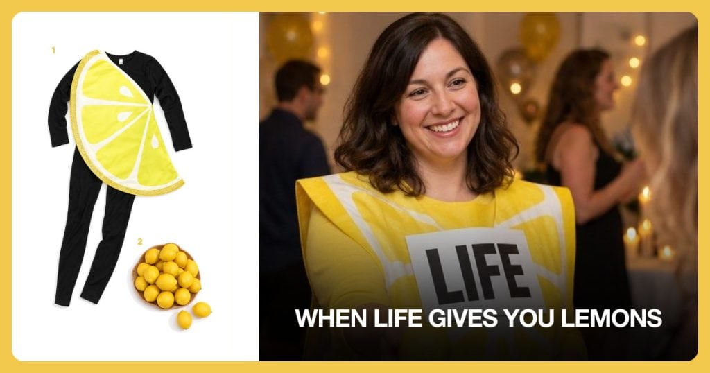 Adult Lemon Slice Costume and Artificial Lemons beside When Life Gives You Lemons