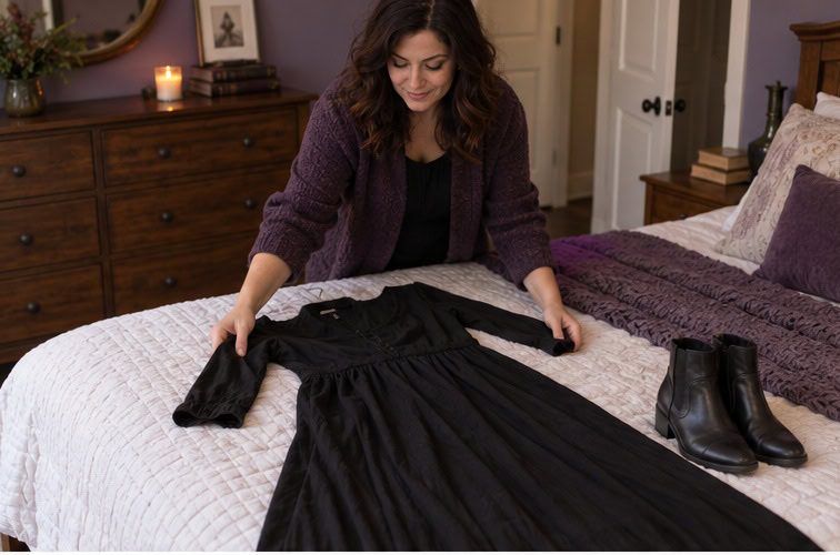 Choosing a black dress and boots