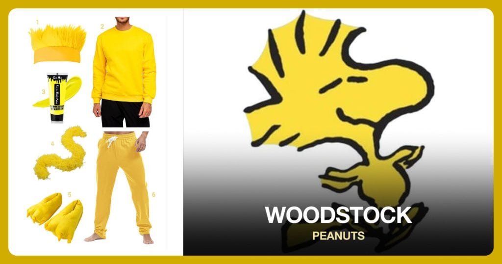 Yellow Hairy Headband, Yellow Sweatshirt, Yellow Body Paint and Yellow Feather Boa beside Woodstock