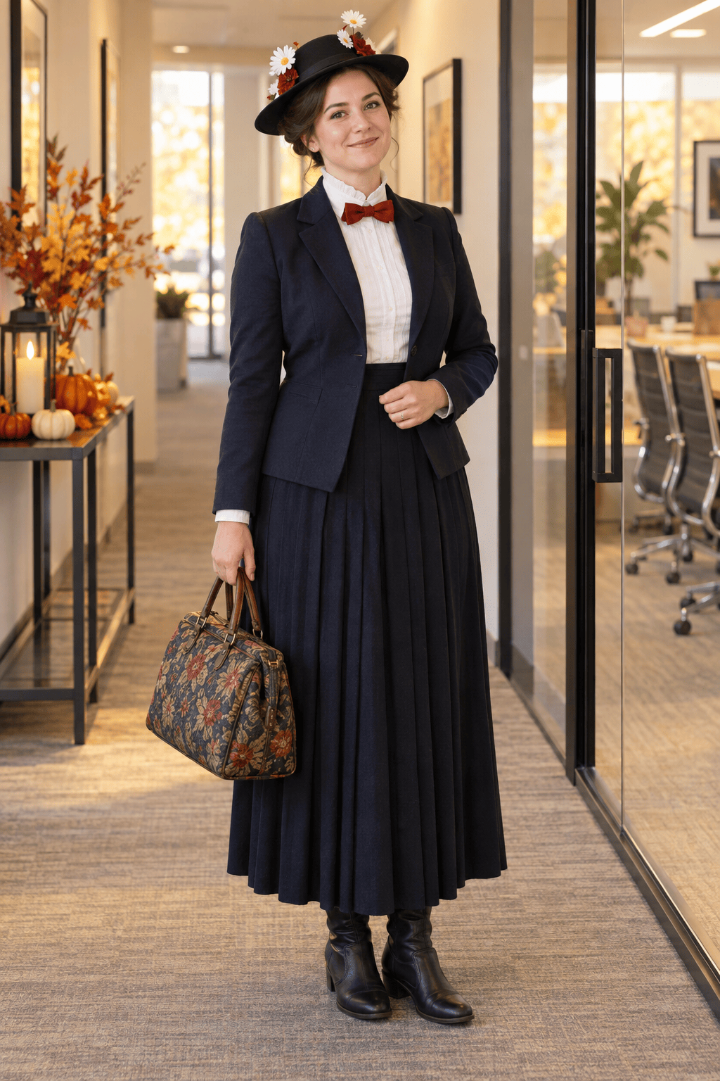 Adult wearing a work-appropriate Mary Poppins inspired costume