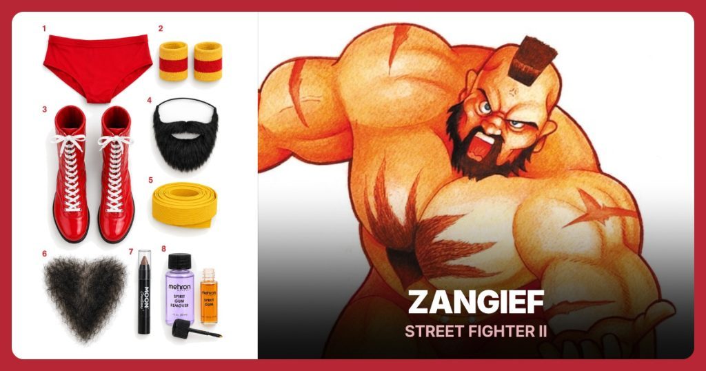 Red Wrestling Briefs, Red and Yellow Wrestling Wristbands and Red Lace-Up Wrestling Boots beside Zangief