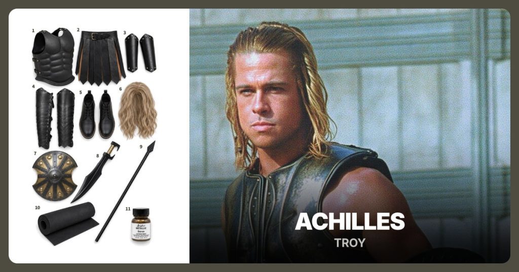 Black Muscle Cuirass, Black Armor Skirt, Black Arm Bracers and Black Shin Guards beside Achilles
