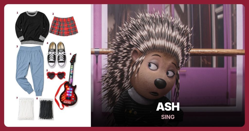 Black and Gray Sweatshirt, Red Plaid Mini Skirt, Blue Jogger Pants and Black Chuck Taylors beside Ash