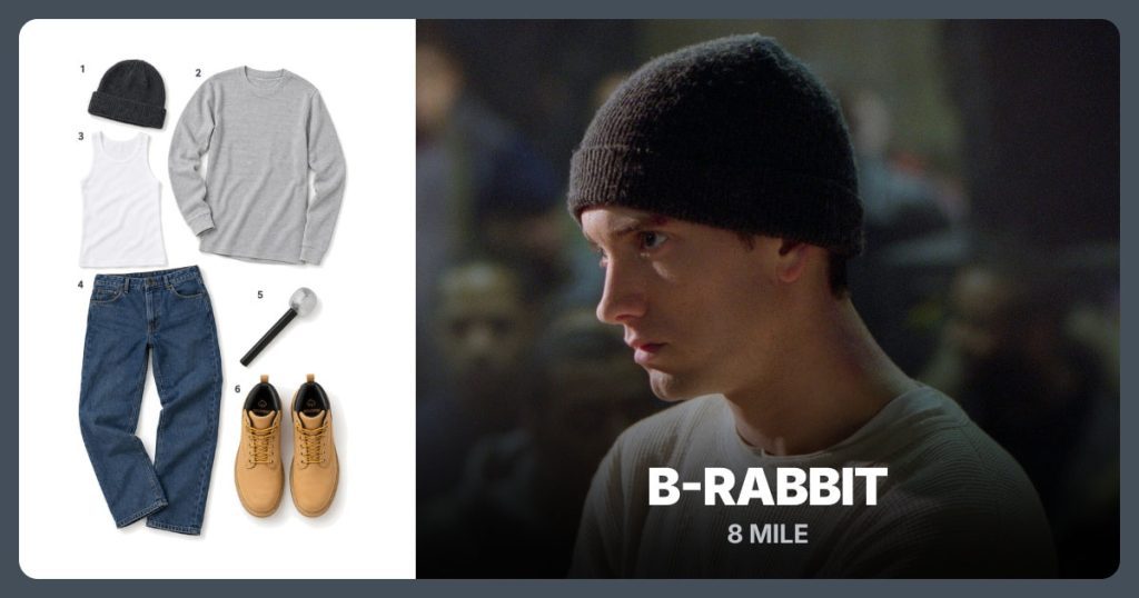 Charcoal Cuff Beanie, Light Gray Waffle Thermal Shirt, White Ribbed Tank and Dark Blue Relaxed Jeans beside B-Rabbit