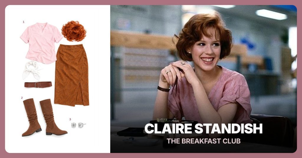 Claire Costume Set, Brown Knee-High Boots and Clear Stud Earrings beside Claire Standish