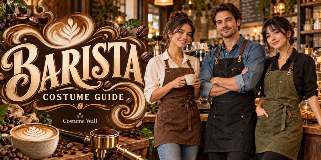 Brown Canvas Apron, Green Bib Aprons, Denim Bib Apron and Black Waist Apron beside Barista