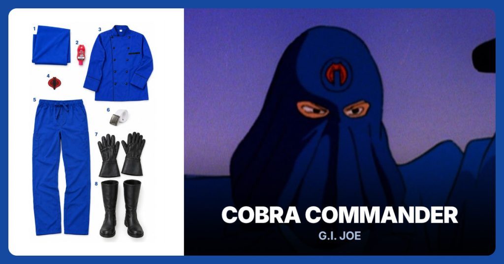 Royal Blue Stretch Fabric, Red Fabric Paint, Royal Blue Chef Jacket and Red Cobra Patches beside Cobra Commander