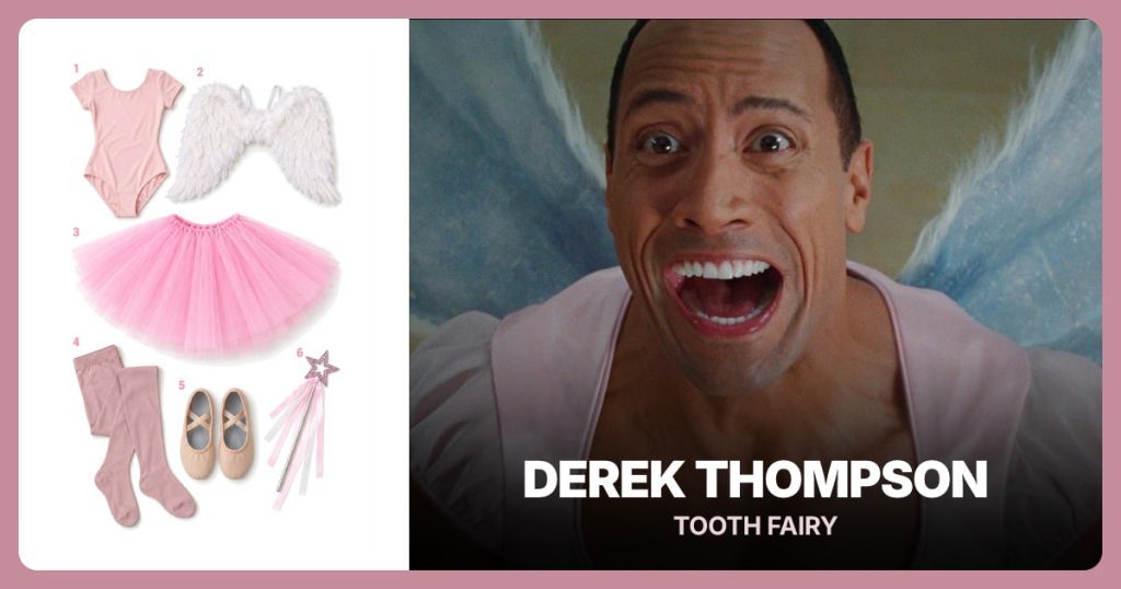 Pale Pink Ballet Leotard, White Feather Fairy Wings, Light Pink Tulle Tutu and Theatrical Pink Footed Tights beside Derek Thompson