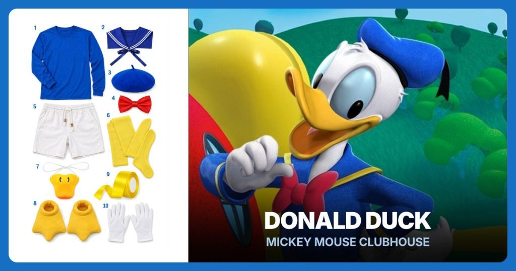 Royal Blue Shirt, Blue Sailor Collar, Royal Blue Beret and Red Bow Tie beside Donald Duck