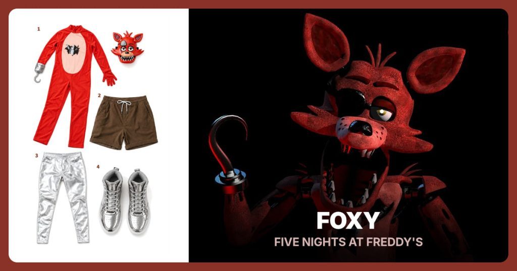 Foxy Costume Set, Brown Shorts, Silver Leggings and Silver Metallic Sneakers beside Foxy