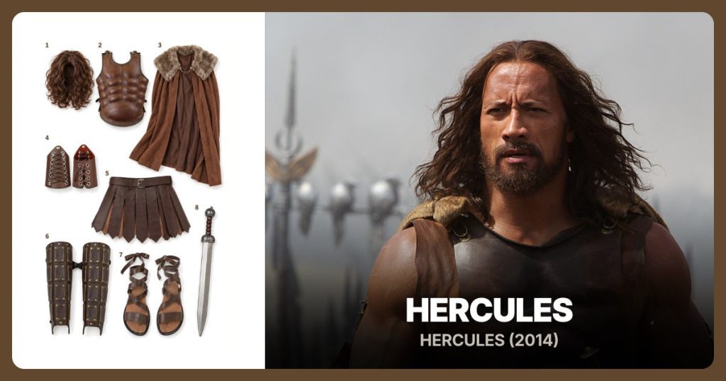 Shoulder-Length Wavy Brown Wig, Plain Brown Muscle Cuirass and Brown Fur-Collared Shoulder Cape beside Hercules (2014)