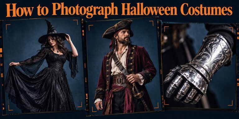 How to Photograph Halloween Costumes — witch, pirate, and reflective armor photo studies