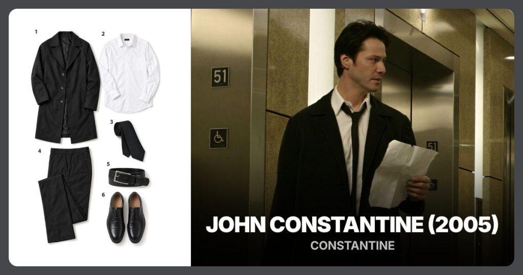 Black Long Coat, White Dress Shirt, Black Necktie and Black Dress Pants beside John Constantine (2005)