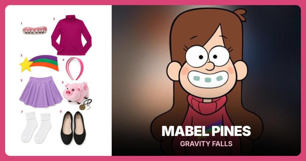 Novelty Braces, Magenta Turtleneck, Shooting Star Patch and Pink Satin Headband beside Mabel Pines