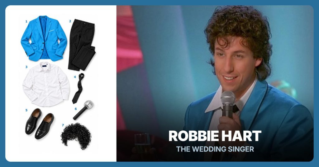 Bright Lake-Blue Blazer, Black Dress Trousers, White Button-Down Shirt and Black Skinny Necktie beside Robbie Hart