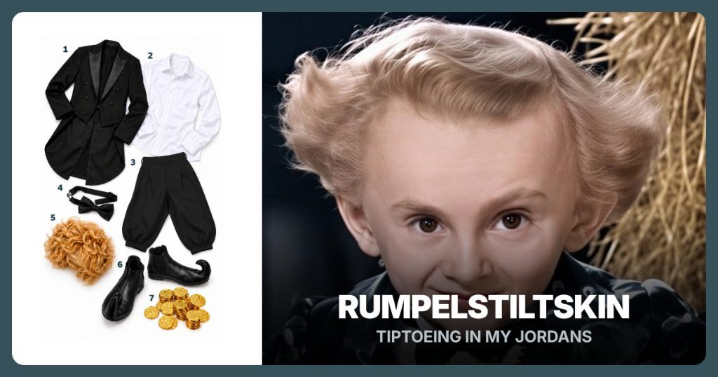 Black Satin Tailcoat, White Dress Shirt, Black Knee Breeches and Black Satin Bow Tie beside Rumpelstiltskin