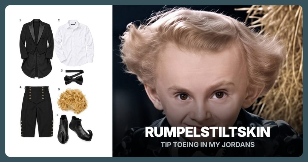 Black Satin Tailcoat, White Dress Shirt, Black Satin Bow Tie and Black Knee Breeches beside Rumpelstiltskin