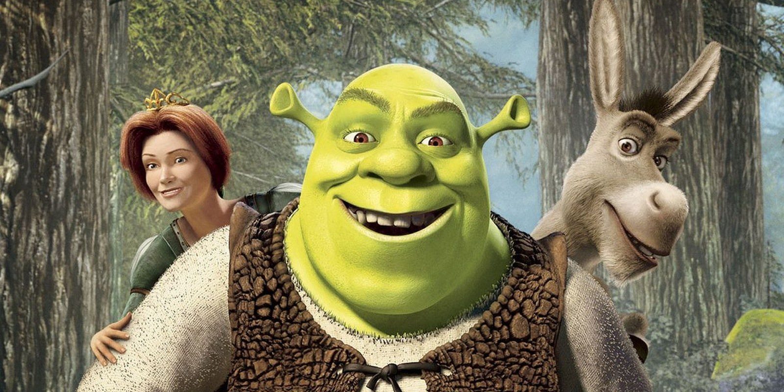 Shrek, Princess Fiona and Donkey in the forest