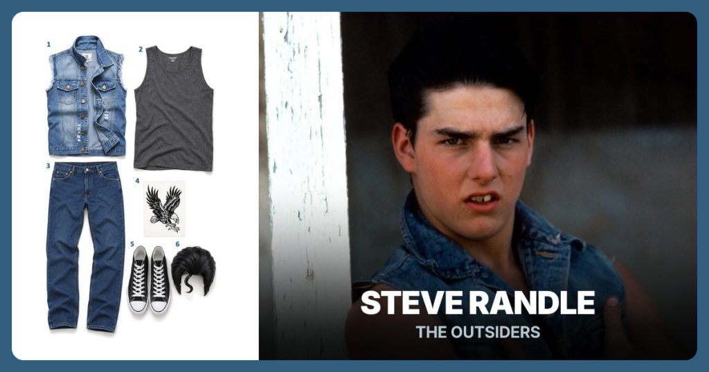 Blue Denim Vest, Charcoal Tank Top, Dark Blue Jeans and Eagle Temporary Tattoo beside Steve Randle