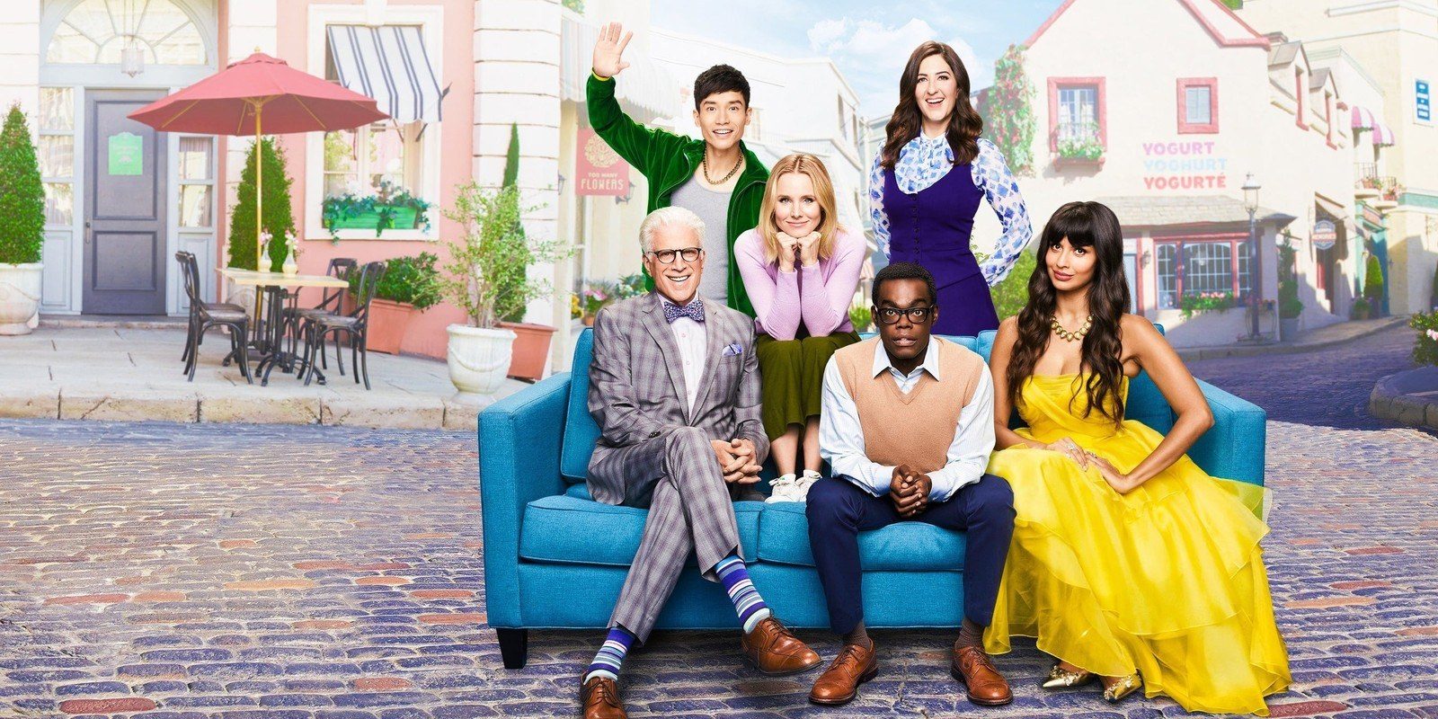 The Good Place cast key art banner for the costume title page